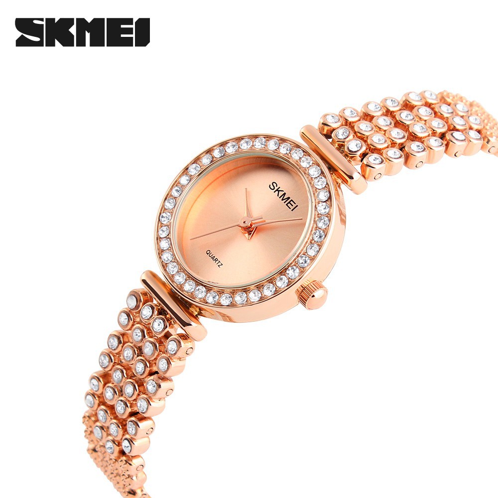 Đồng hồ nữ Skmei 1224 dây thép cao cấp mặt tròn đính đá Bán lẻ giá sỉ