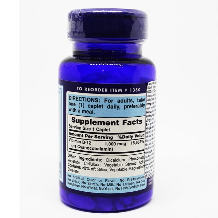 Viên uống hỗ trợ tế bào thần kinh và máu Puritan's Pride Timed Release B-12 1000mcg 100 viên