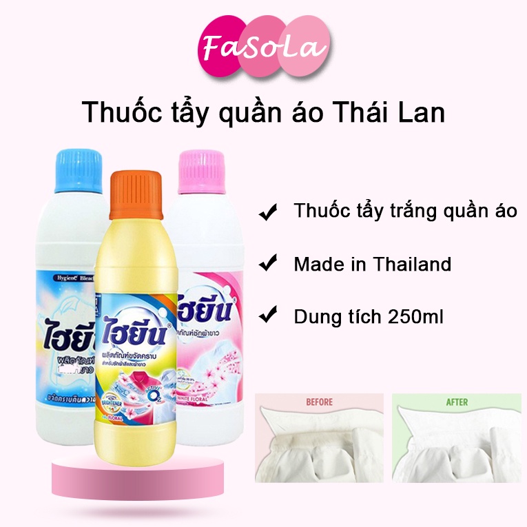 Thuốc tẩy trắng, tẩy màu quần áo Thái Lan 250ml - Nước tẩy Hygiene sạch các vết bẩn