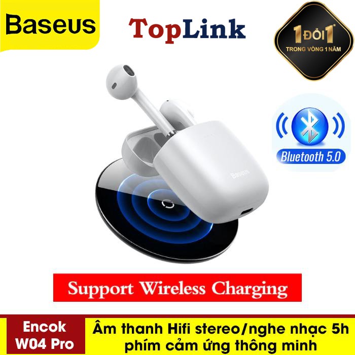 Tai Nghe Nhét Tai Baseus Không Dây Bluetooth 5.0 TWS Encok W04 / W04 Pro Âm Thanh Hifi - TopLink