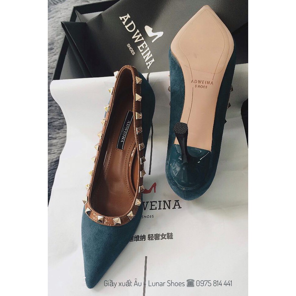 SALE G239 Giầy cao gót xanh viền đinh Sang chảnh