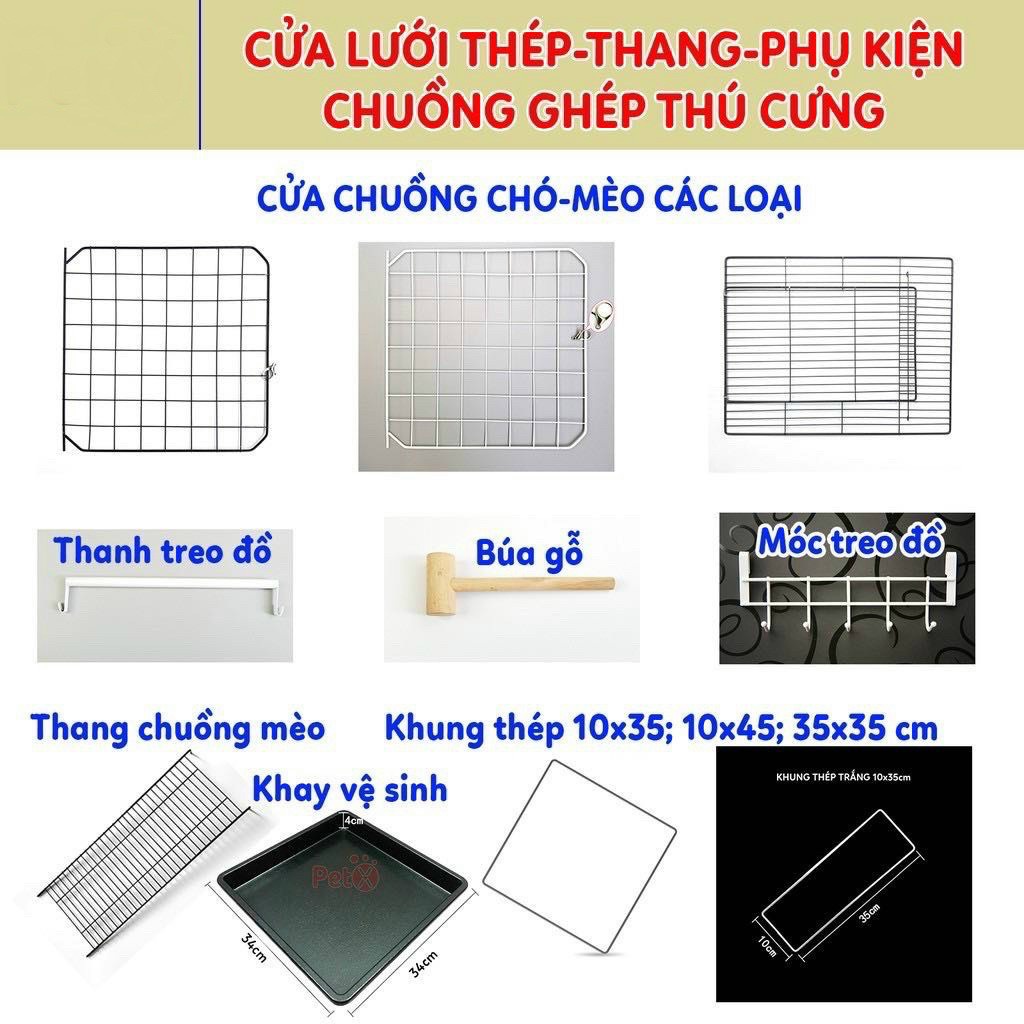 Combo Chuồng Chó Mèo 2 Ô Lưới Sắt Sơn Tĩnh Điện Lắp Ghép Đa Năng (kích Thước 72x37x47cm)