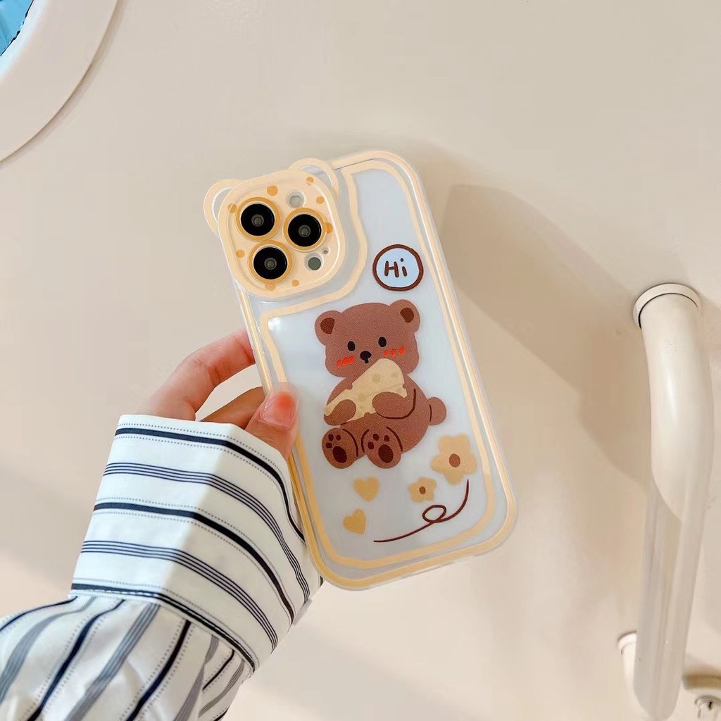 Ốp Điện Thoại tpu Hình Tai Gấu Ăn Bánh pizza Cho iphone x/xs max 11 proamx ear12 proamx 13 proamx