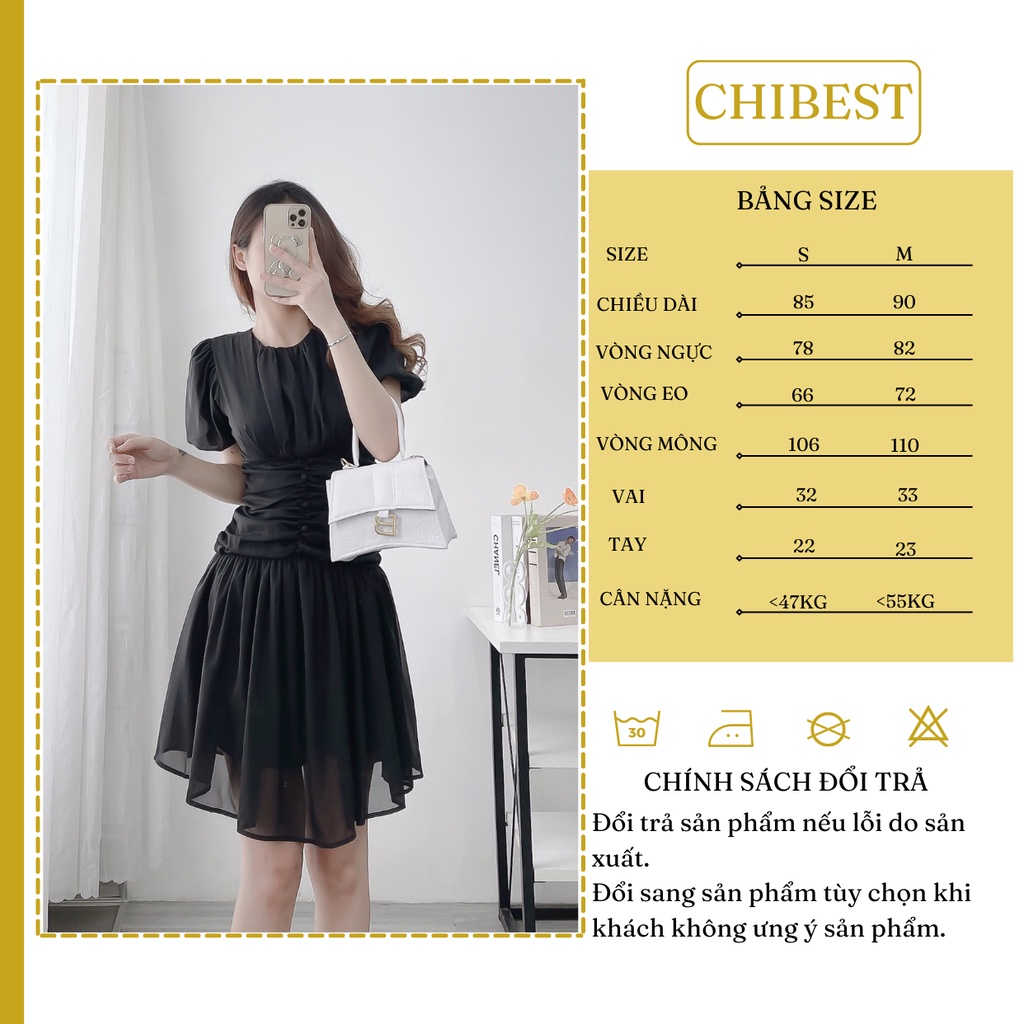 Đẫm tơ ánh kim nhún eo nút bọc phối tay chun bo phồng HDB714 CHIBEST