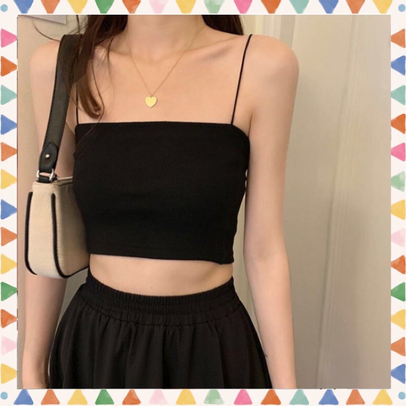 [Mã FAMARAL2 giảm 10K đơn 50K] Áo 2 dây croptop trơn (Có ảnh thật) Freesize