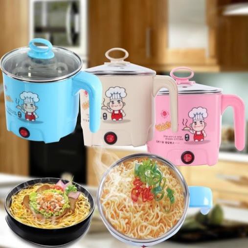 Nồi điện nấu mì siêu tốc mini đa năng 2 trong 1 Benhome loại to 18cm