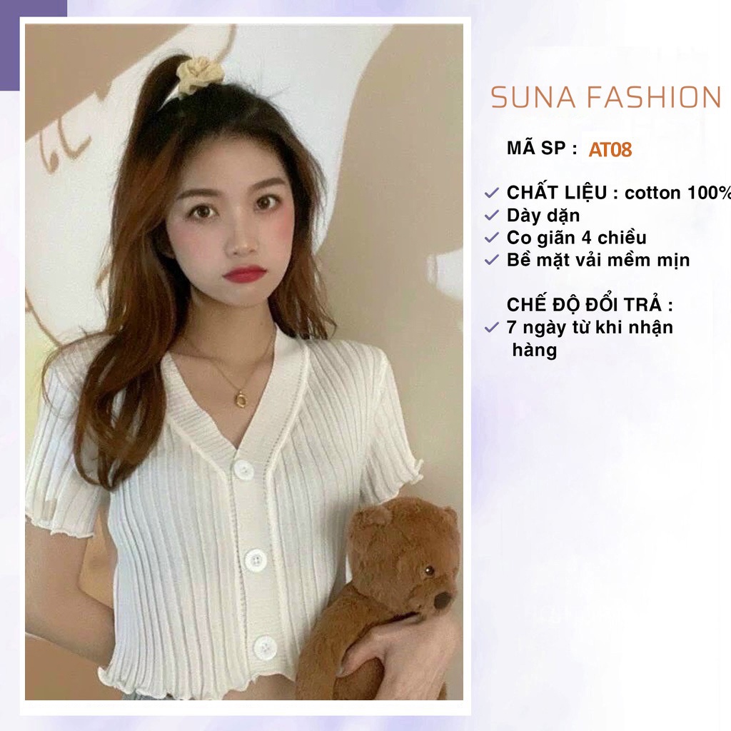 Áo croptop nữ tay ngắn cài nút, Áo croptop kiểu Hàn Quốc vải co dãn ôm dáng SUNA FASHION từ 42 - 56kg