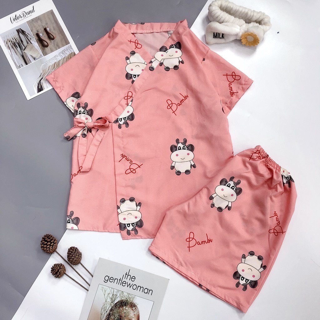 Set bộ đùi Bộ kimono cộc tay nhiều họa tiết nữ set đồ ngủ pijama quần short kèm áo thun ngắn buộc dây kate Ailee
