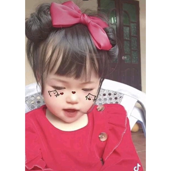 Tóc giả cho bé ❤️ Set Búi Natra+Mái thưa có gắn nơ dạng băng đô chun tiện dụng