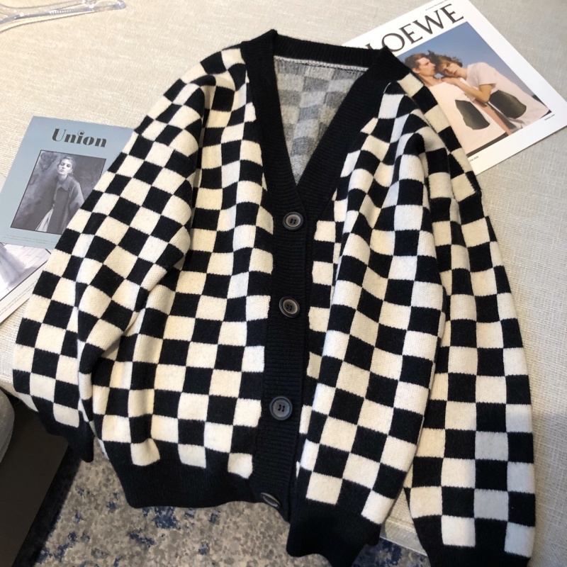 Áo CARDIGAN Cổ V Cúc Cài Dáng Rộng Suông In Hình Bàn Cờ Siêu Cá Tính ,Chất Dày DặnPhong Cách Unisex Thoitrangtim