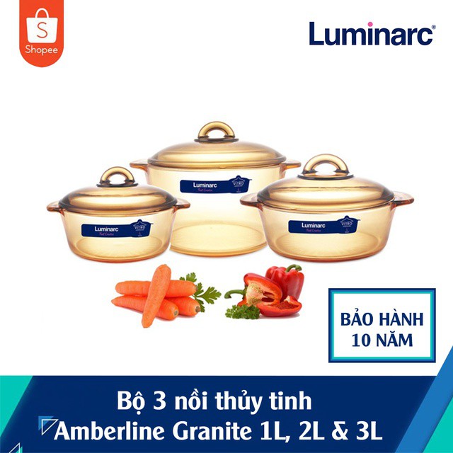 Bộ 3 nồi thủy tinh Luminarc Amberline Granite 1L, 2L & 3L