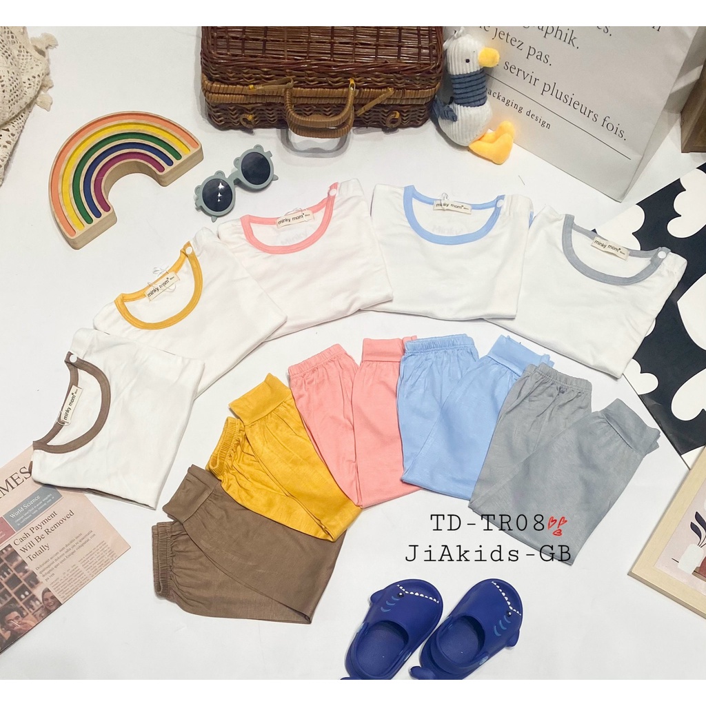 Bộ Dài Tay THUN LẠNH MINKY MOM Nút Vai Áo Phối Màu Thân Trắng Cho Bé TD-TR08