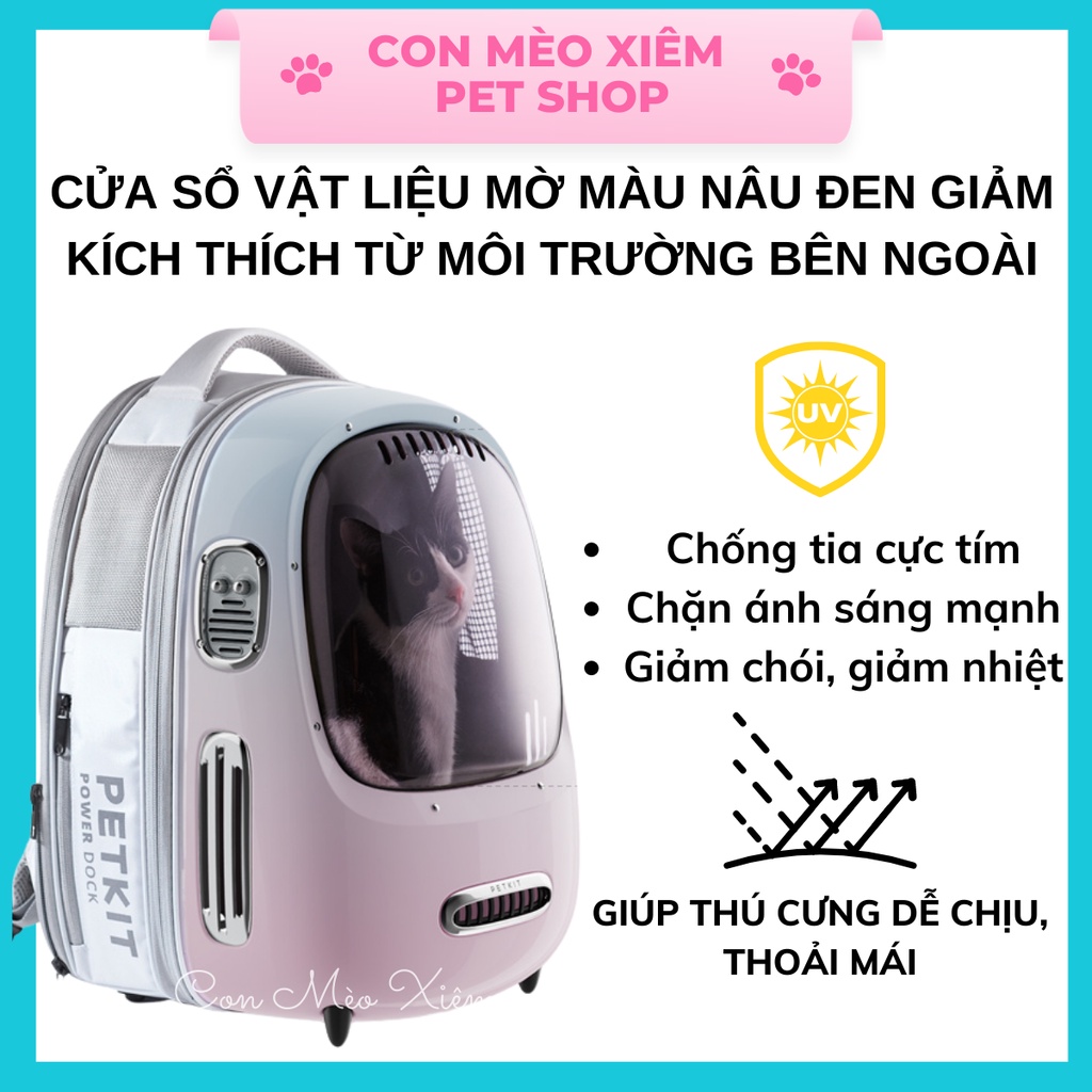 Balo chó mèo Petkit breezy ver 2 quạt điều hòa làm mát có đèn, túi đựng vận chuyển thông minh Con Mèo Xiêm