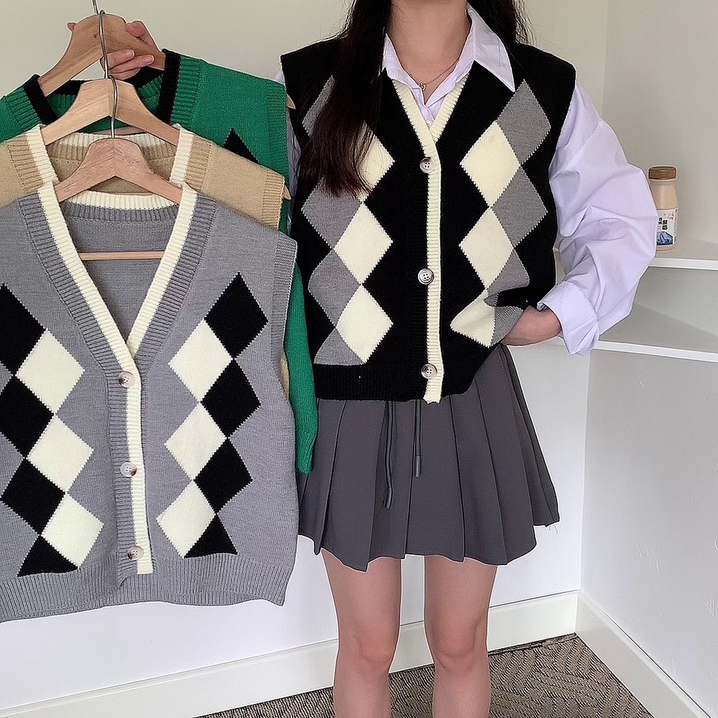 DUNEA Áo Khoác Cardigan Không Tay Cổ Chữ V Phong Cách Retro Hàn Quốc Với 3 Màu Tùy Chọn