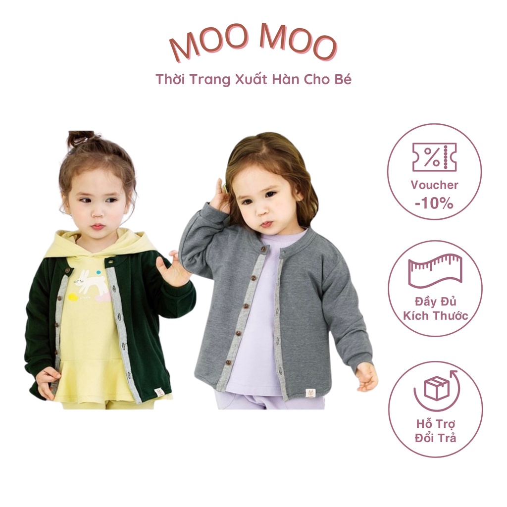 Áo khoác nhẹ cho bé agabang hàn quốc cài cúc cổ tròn bo tay gấu màu xám xanh rêu chất cotton thoáng mát