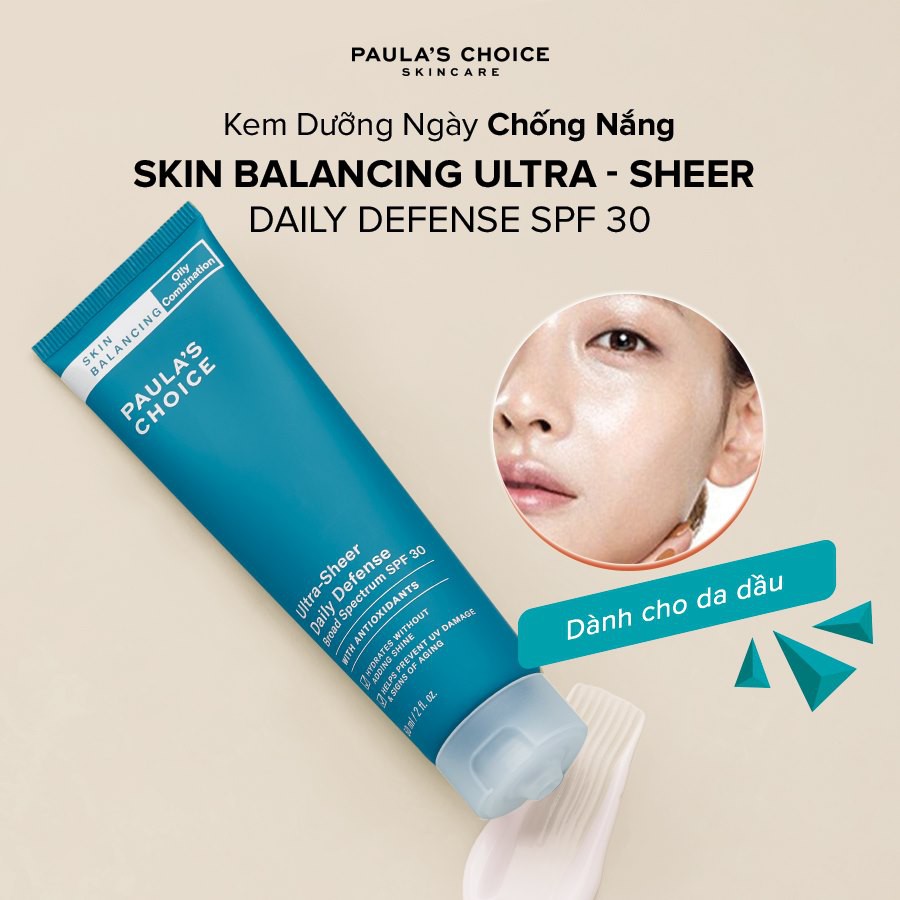 [PAULA'S CHOICE] Kem Chống Nắng Hóa Học Cho Da Dầu Mụn Skin Balancing Ultra - Sheer Daily Defence SPF 30 60ml (Mã 1560)