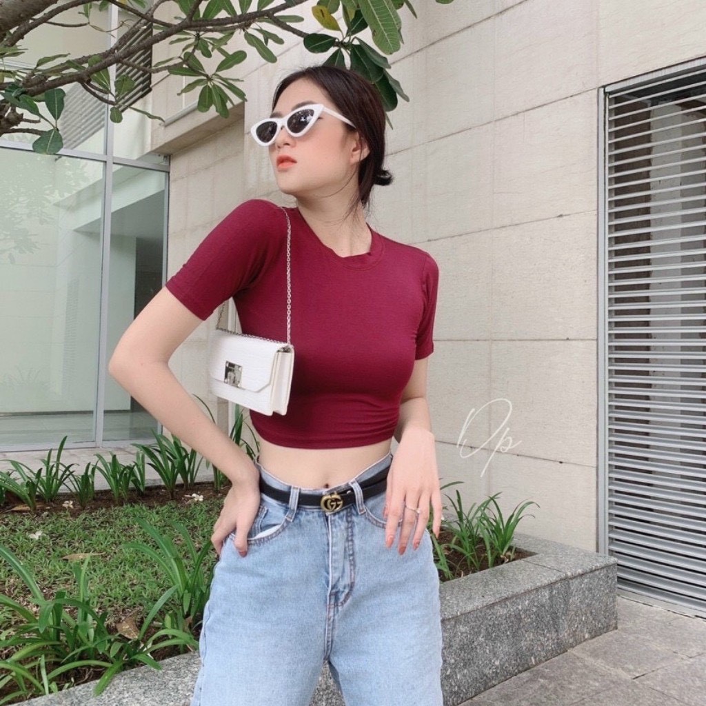 [bán lỗ lấy sao] Croptop nữ có cổ polo, áo crop cổ tròn ngắn tay unisex dáng ôm đẹp cotton co dãn thoáng mát Hàng loại 1