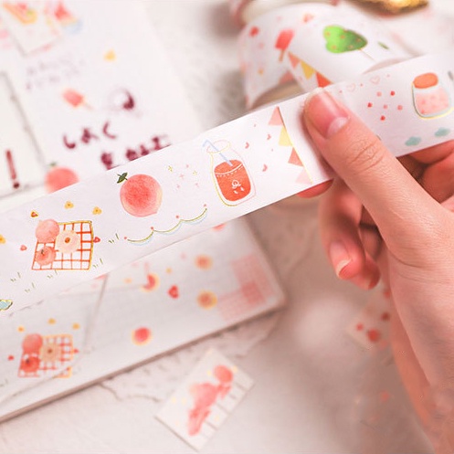 Washi tape nhiều mẫu bản vừa đến to 2cm - 3.7cm, chủ đề Peach - băng dính/ băng keo trang trí sổ, planner