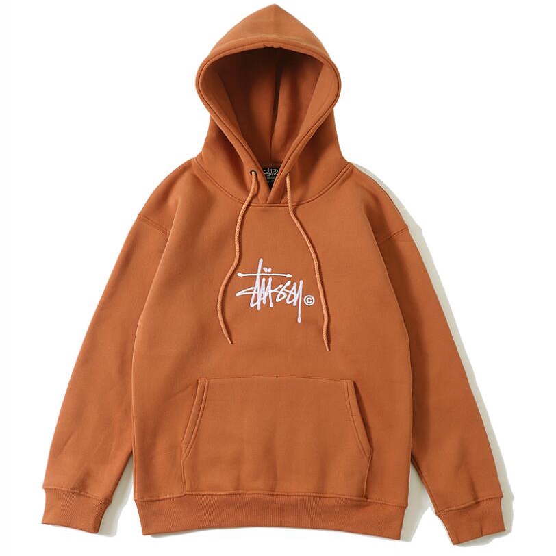 STUSSY Áo Hoodie Nhung Dày Dặn Thêu Chữ Đơn Giản Thời Trang Unisex