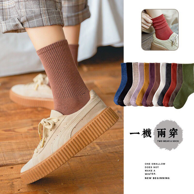 LỐ 10 ĐÔI TẤT MÓC VINTAGE CỔ CAO CHẤT THUN SIÊU DÀY ẤM - TH