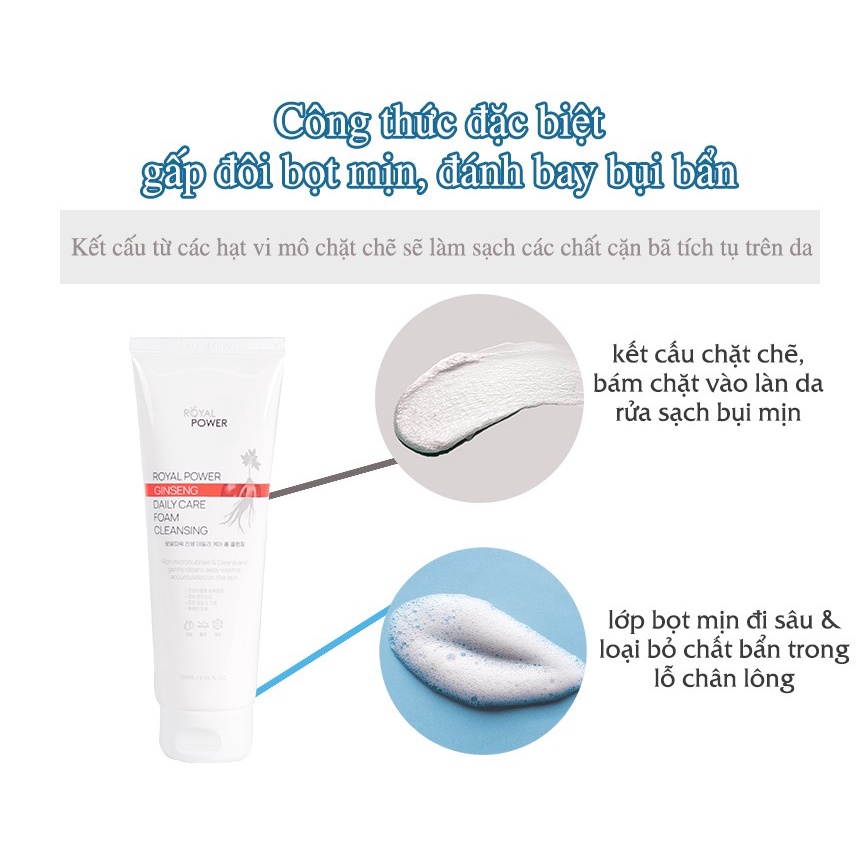 Sữa Rửa Mặt Ngăn Ngừa Lão Hóa, Trắng Da Hồng Sâm -  Royal Power Ginseng Daily Care Foam Cleansing 120ml