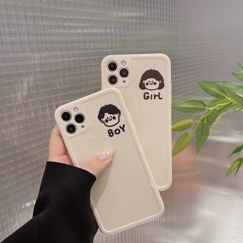 ốp iphone 11 Ốp lưng silicon hình cô bé / cậu bé cho iphone 11 12 pro max 12 mini 11 Pro Max X Xr Xs Max 7 8 Plus Se 2020 13 pro max 13 mini
