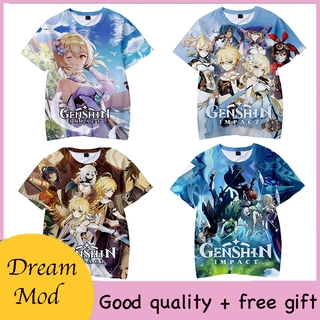 Genshin Impact Anime Game Áo Thun Tay Ngắn In Hình 3d Dạ Quang Cá Tính
