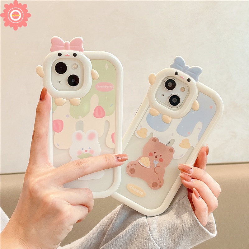 Ốp Điện Thoại Mềm Họa Tiết Gấu Thỏ Kem 3D Sáng Tạo Cho IPhone 6 6S 7 8 14 Plus 11 13 12 14 Pro MAX XR X XS MAX SE