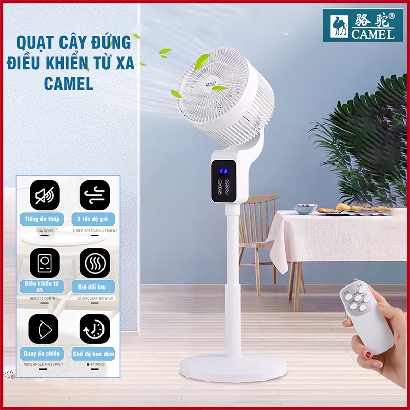 Quạt cây đứng Camel quay 360 độ, quạt lưu thông không khí điều khiển từ xa, màn hình cảm ứng, công suất 50W - BH 1 năm