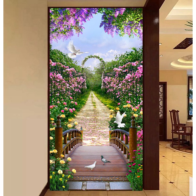 Tranh dán tường con đường hoa BINBIN SN43 (In theo yêu cầu)