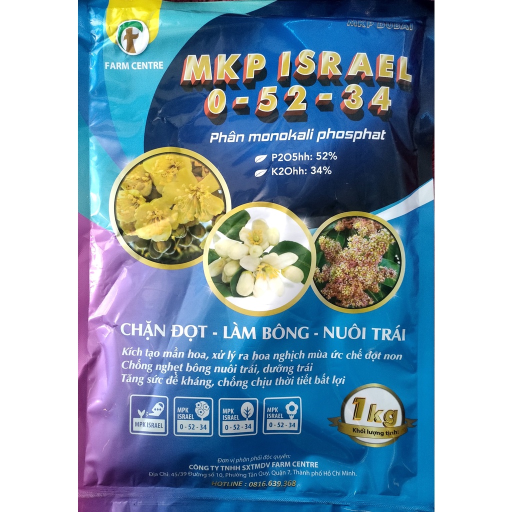 (1kg) Phân Bón Lá Lân Kali MKP 0-52-34 Gói- Phát Triển Rễ Mạnh, Thúc Ra Lá Non Tăng Hấp Thụ Phân Bón, Ra Hoa Đều,Trái To
