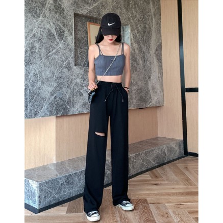 Quần ống rộng ulzzang rách 1 bên chất thun mềm mịn, siêu hack chân dài 110cm, lên form bao chuẩn