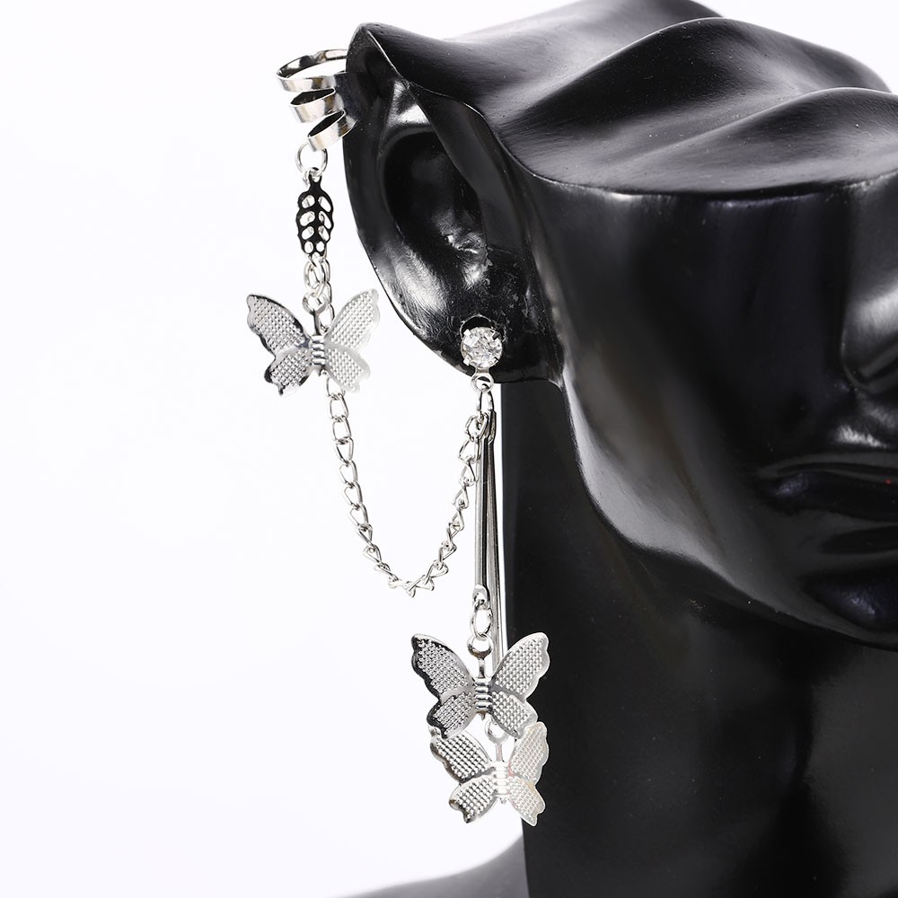 Khuyên tai gắn chuỗi xích dài hình bướm phong cách thời trang cá tính dành cho nữ