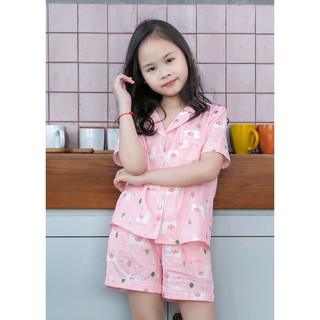 Bộ đồ mặc nhà Pijama bé gái màu hồng họa tiết con sư tử nhỏ