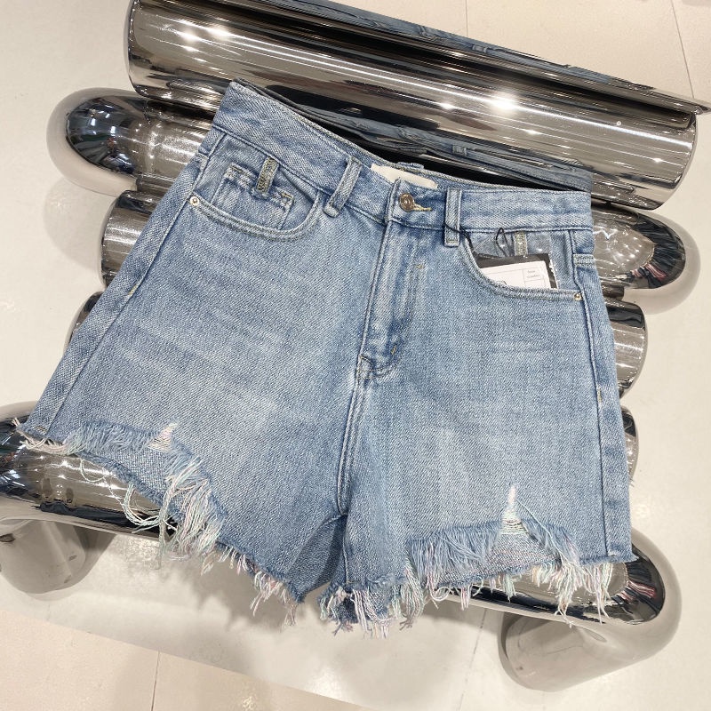 Quần Short Denim Dáng Chữ A Ống Rộng Lưng Cao Phối Màu Sắc Tương Phản 2022