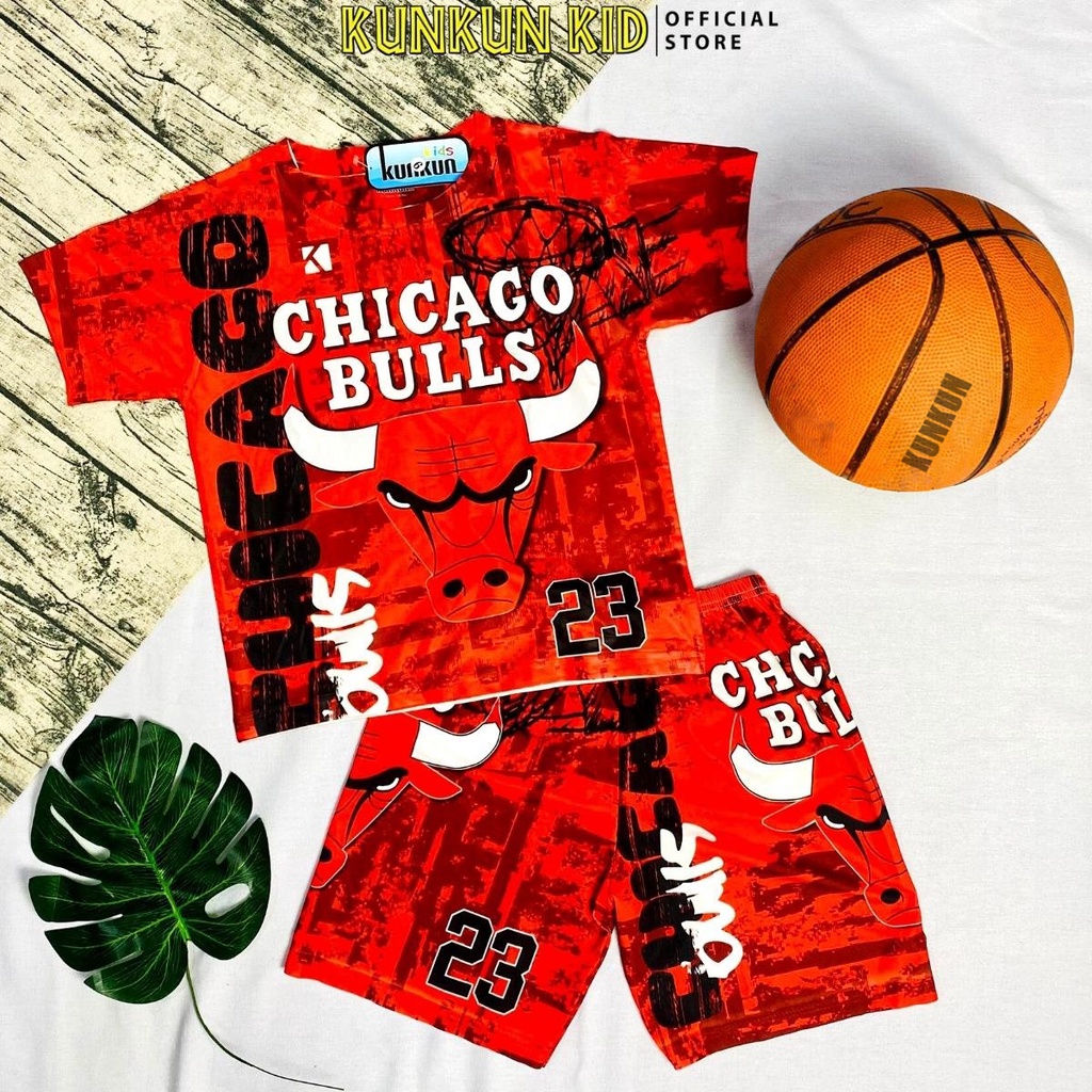 Bộ thể thao bé trai KUNKUN KID TT005 chất thun lạnh in 3d hình chicago bulls size đại từ 10-60kg