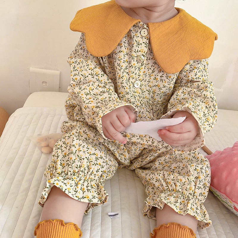 Áo Liền Quần Cổ Búp Bê In Hoa Cho Bé Gái Sơ Sinh Từ 0-24 Tháng Tuổi