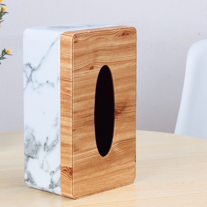 Hộp Đựng Khăn Giấy Bằng PU Vân Cẩm Thạch Hình Chữ Nhật