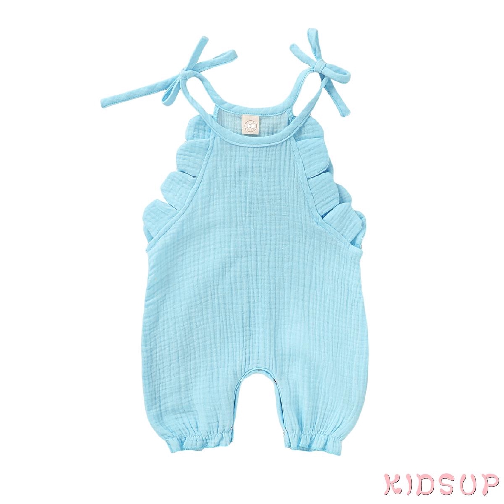 Bộ Áo Liền Quần Sát Nách Vải Cotton Lanh Màu Sắc Trơn Hình Cánh Hoa Dễ Thương Cho Bé Trai / Gái