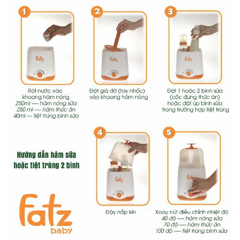 Máy Hâm Sữa Fatz Baby 2 Bình Cổ Rộng Đa Năng, Tiệt Trùng, Hâm Thức Ăn, Giữ Nóng Duo 1 FB3012SL ( Tặng 05 túi trữ sữa )