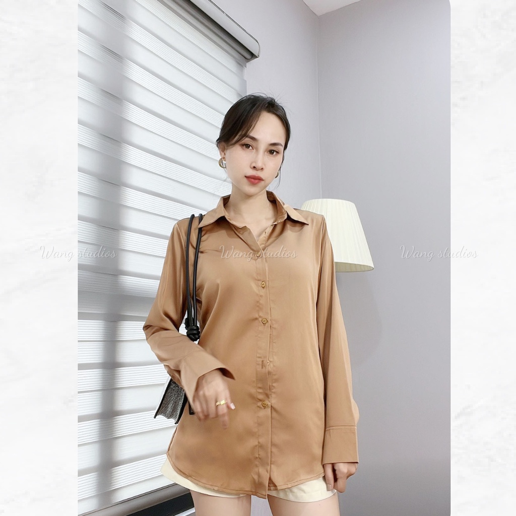 Áo sơ mi trơn công sở nữ đẹp kiểu Hàn Quốc tay dài chất lụa cao cấp nhiều màu sắc