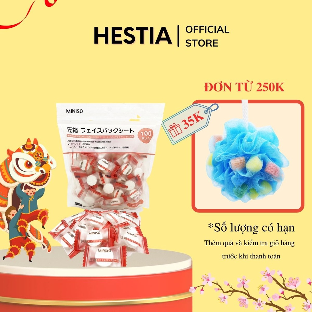 Mặt nạ giấy nén Miniso lẻ 1 viên Nhât Bản dùng để cấp ẩm thải độc hàng chính hãng chăm sóc sắc đẹp Hestia