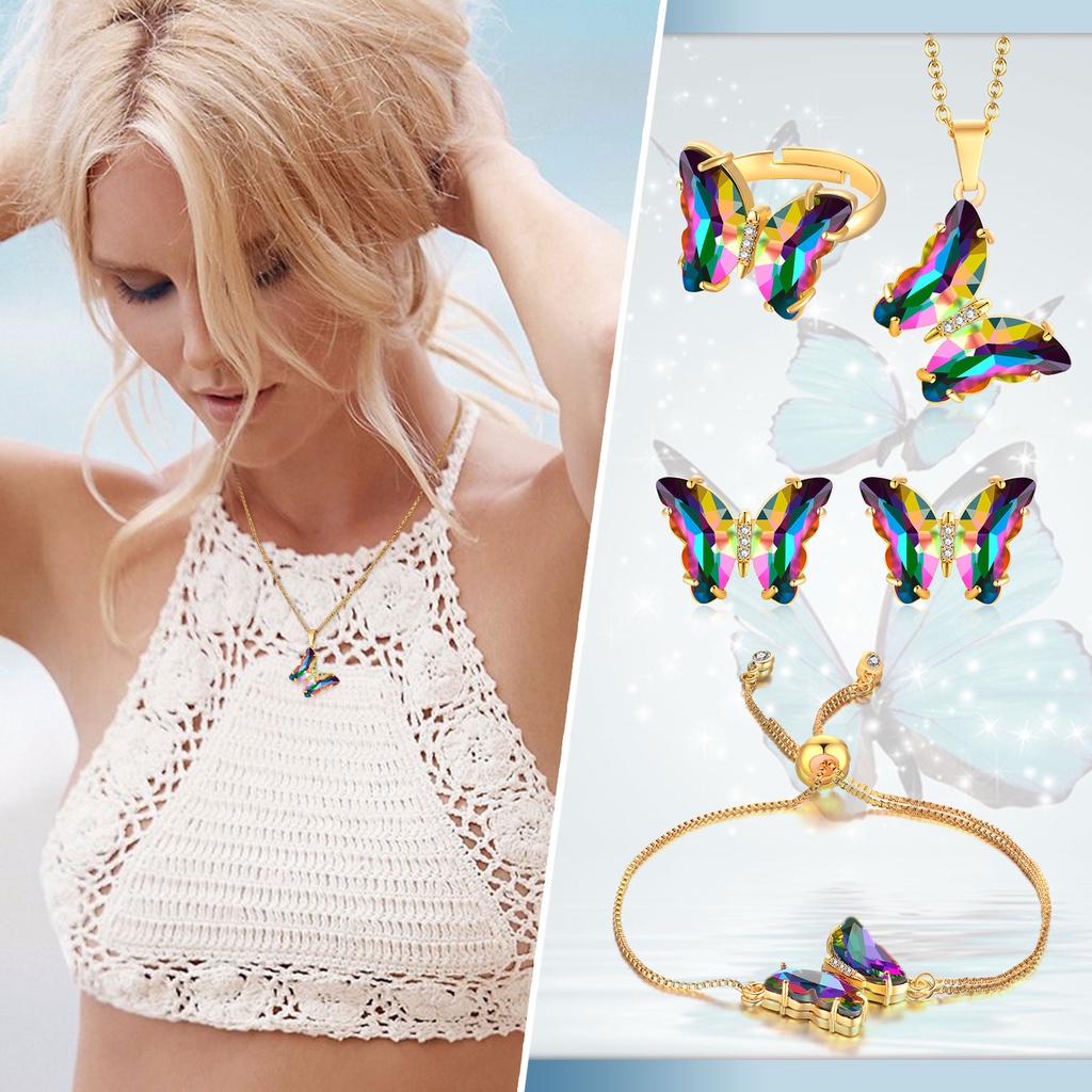 Bộ Trang Sức 4 Món Mạ Vàng Hình Bướm Sang Trọng Thời Trang Cho Nữ