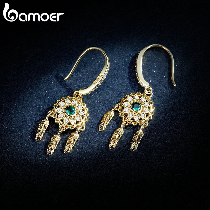Đôi khuyên Tai Bamoer Mạ Vàng 18k Hình Dạng Vòng Dreamcatcher SCE441-B