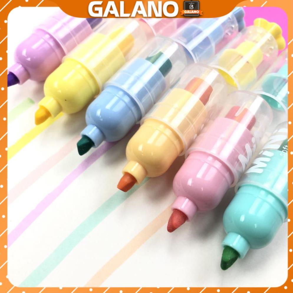 Set bút đánh dấu 6 màu GALANO bút nhớ highlight nhiều màu dễ thương kèm hộp đựng SP-001361