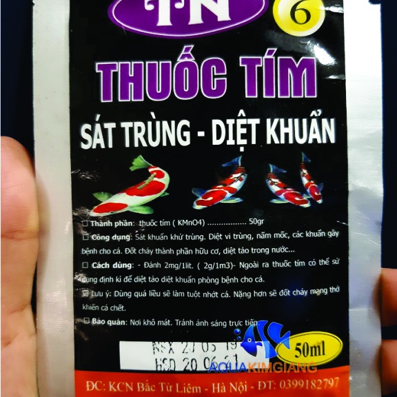 thuốc tím sát trùng, diệt khuẩn bể cá, hồ cá, gói 50g tím