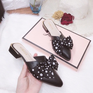 Dép sục nơ vải chấm bi gót 2p bọc đồng đi êm chân hàng vnxk