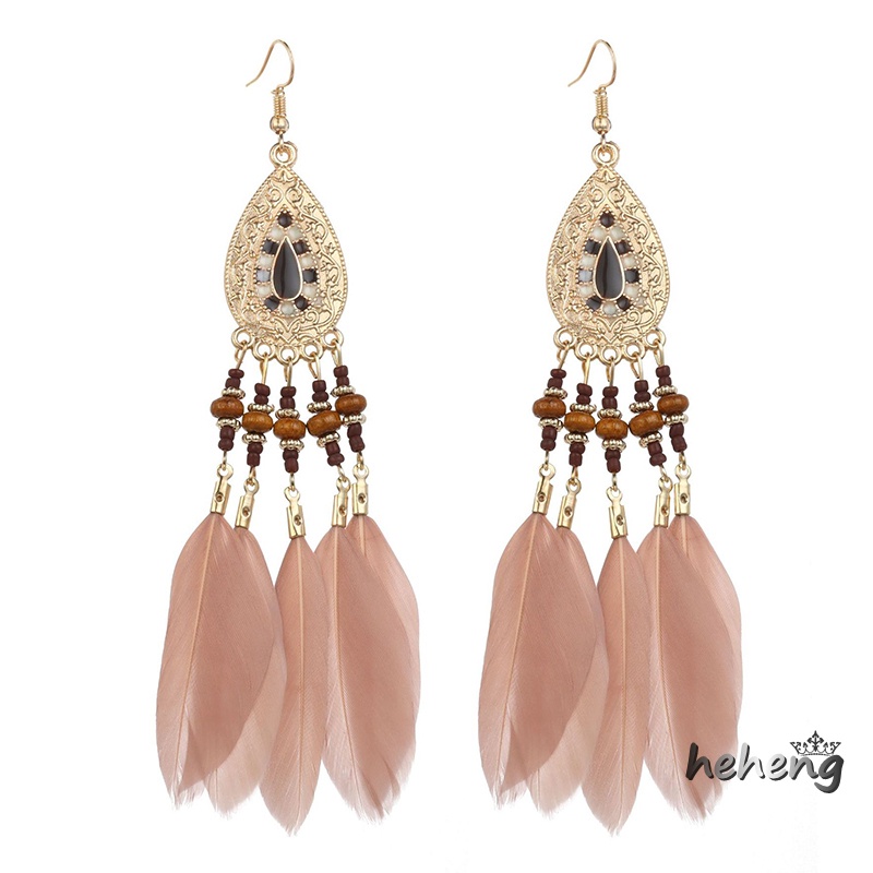 Bông Tai Dáng Dài Đính Lông Vũ Tua Rua Dễ Thương Đơn Giản Thời Trang Cho Nữ