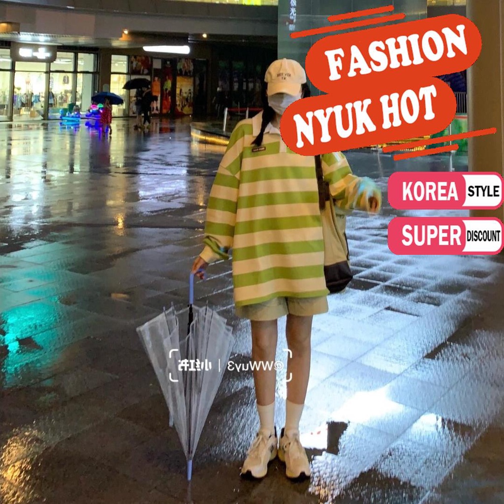 Áo Sơ Mi Tay Dài Cổ Polo Form Rộng Họa Tiết Kẻ Sọc Thời Trang Hàn Quốc Cho Nữ | BigBuy360 - bigbuy360.vn