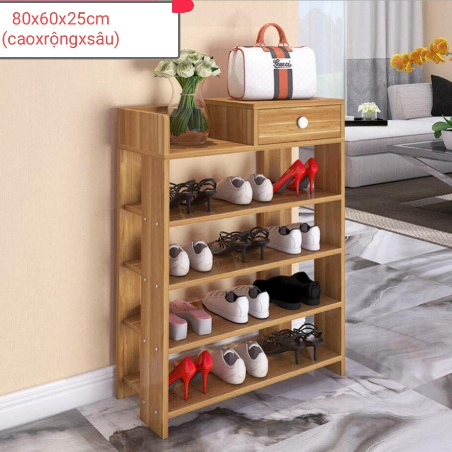 Kệ Giày Gỗ 5 Tầng MDF Có Ngăn Kéo Để Đồ Lắp Ghép Siêu Tiện Dụng